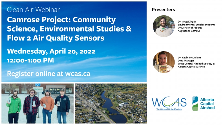 Clear Air Webinar:Camrose Project — Community Science, Environmental Studies and Flow2 Air Quality Sensors | April 20, 2022 12:00-1:00 PM